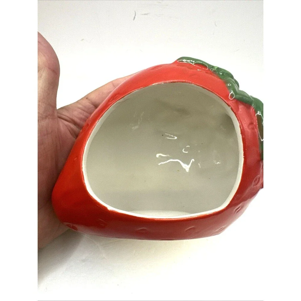 Ceramic Strawberry Shaped spoon Jar Fruit Kitchen Decor